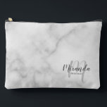 Script Personalised Bridesmaid Monogram Name Accessory Pouch<br><div class="desc">Add a personal touch to your wedding with personalised bridesmaid gift. This design features personalised bridesmaid's name in grey modern script font style and monogram in light grey modern script font style as background with title in grey modern sans serif font style on white marble background. Also perfect for maid...</div>