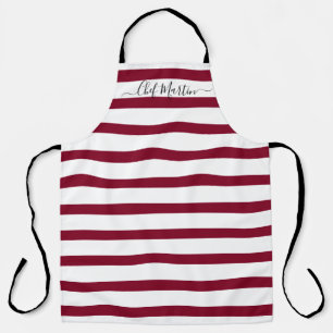 Script Personalised Burgundy Stripes Apron