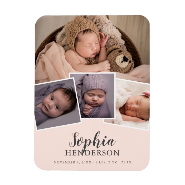 Script Photo Birth Blush Pink Magnet (Vertical)