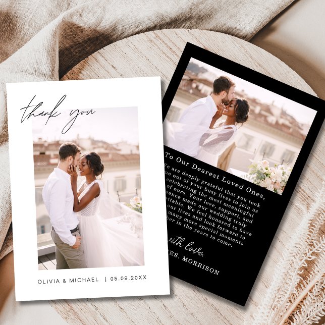 Script Photo Black White Wedding Thank You Card (Creator Uploaded)