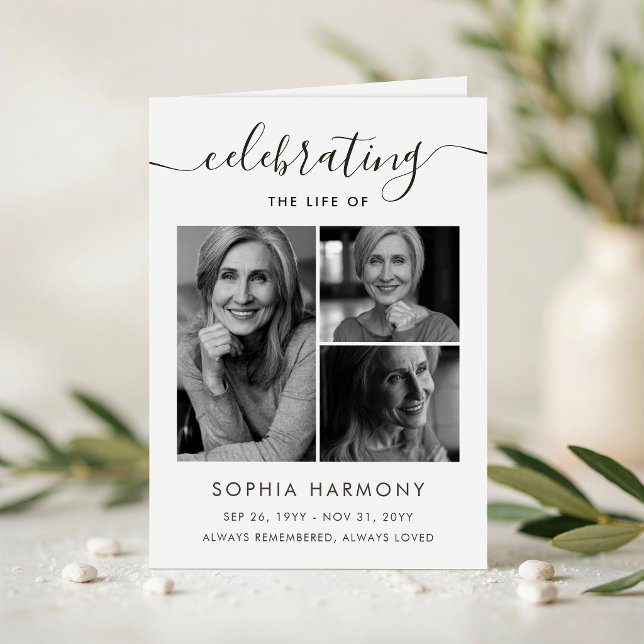 Script Photo Collage Celebration of Life Program Card (Creator Uploaded)