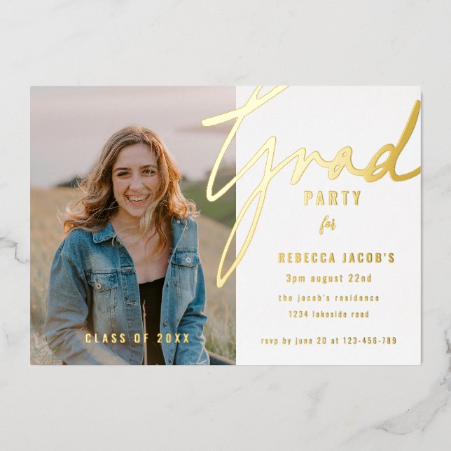 Script Photo Grad Party Foil Invitation (Front)