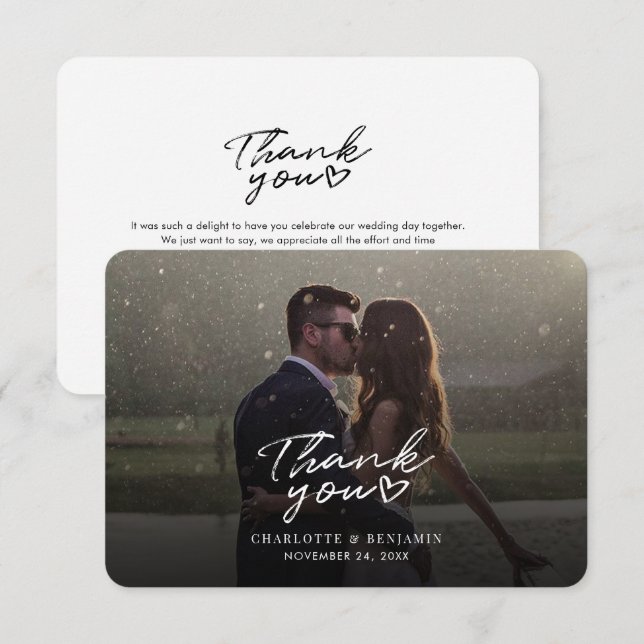 Script Photo Hand-Lettered Wedding Thank You Card (Front/Back)