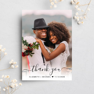 Script Photo Overlay Dusty Blue Wedding Thank You Card