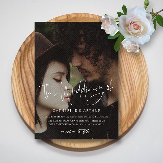 Script Photo Overlay Wedding Invitation (Simple & Elegant Brick Overlay Photo Wedding  Invitation)