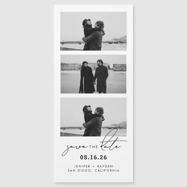 Script Photo Strip Magnetic Wedding Save The Date (Front)
