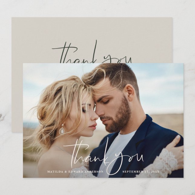 Script photo wedding thank you modern minimal chic (Front/Back)