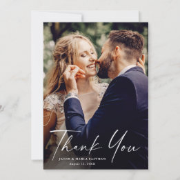 Script photo wedding thank you modern minimal chic card