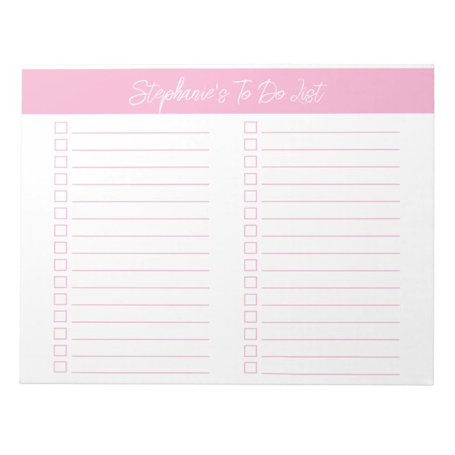 Script Pink 8.5x11 Two Column Checklist Notepad (Front)