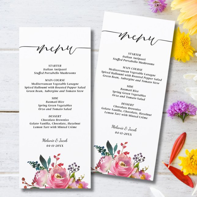 Script Pink Floral Wedding Menu (Creator Uploaded)