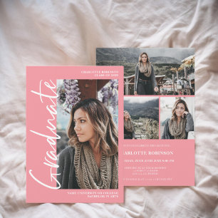  Script pink graduate photo graduation Invitation