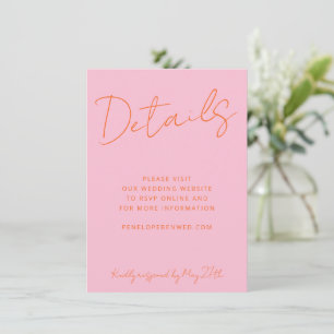 Script Pink Orange Wedding Website Details QR  Invitation