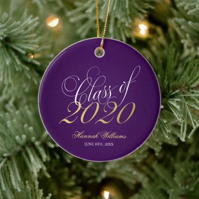 Script Purple Gold Class of 2020 Graduation Ceramic Tree Decoration (Tree)