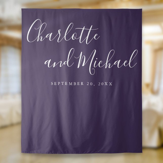 Script Purple Wedding Photo Booth Backdrop Tapestry (Script Purple Wedding Photo Booth Backdrop)