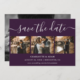 Script Purple Wedding Photo Save The Date Cards
