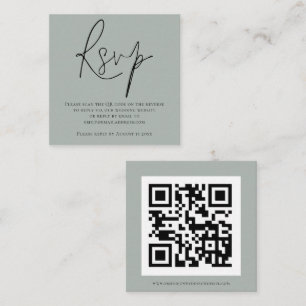 Script QR Code Sage Green Wedding RSVP Enclosure Card