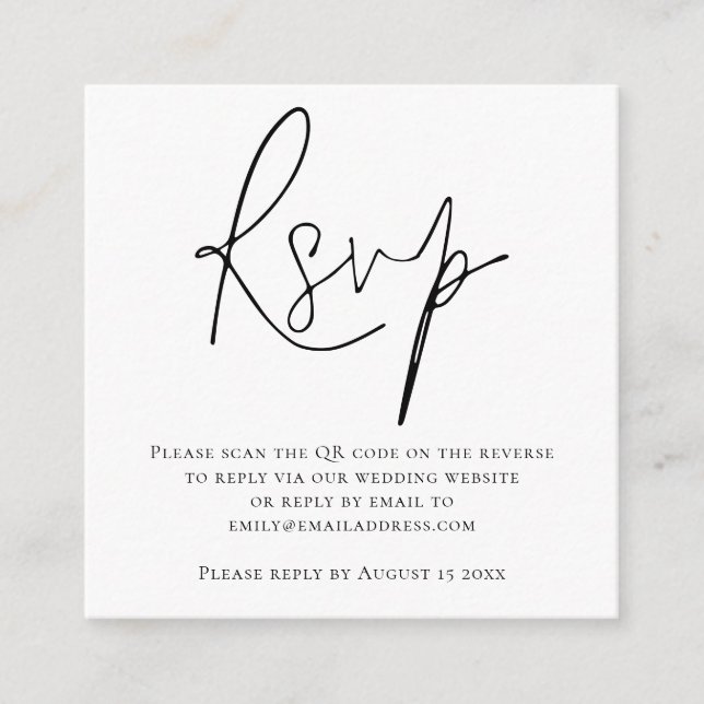 Script QR Code Wedding Black White RSVP  Enclosure Card (Front)