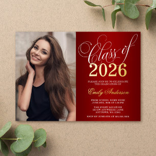 Script Red 2026 Photo Graduation Party Gold