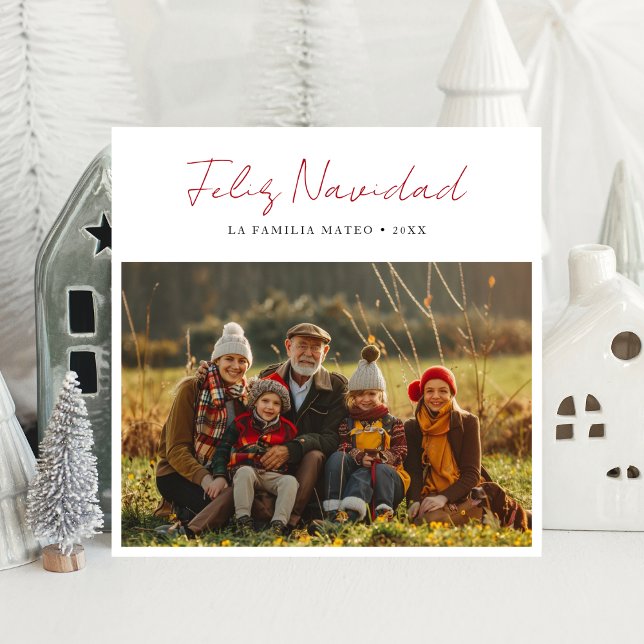 Script Red Feliz Navidad Photo Spanish Christmas Holiday Card (Creator Uploaded)