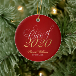 Script Red Gold Class of 2020 Graduation Ceramic Tree Decoration