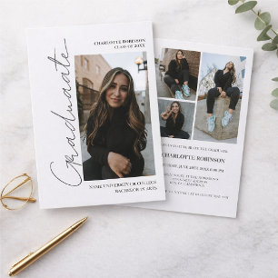 Script retro grey graduate photo graduation invitation