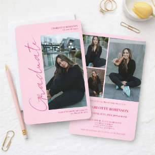 Script retro neon pink graduate photo graduation invitation