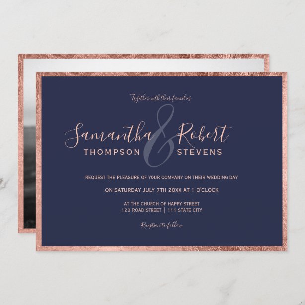 Navy Blue Border Wedding Invitations | Zazzle.co.uk