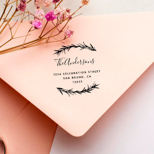 Script & Rosemary   Botanical Return Address Rubber Stamp