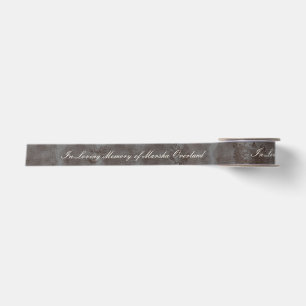 Script, roses and butterflies on grey bg custom satin ribbon