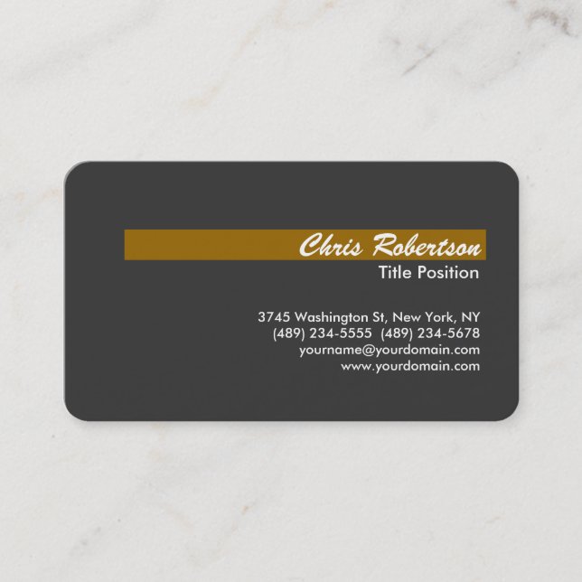 Script Round Corner Grey Gold Yellow Business Card (Front)