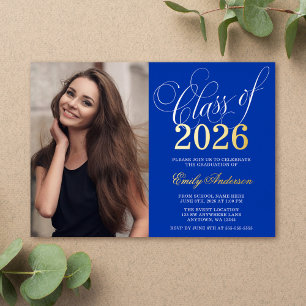 Script Royal Blue 2026 Photo Graduation Party Gold