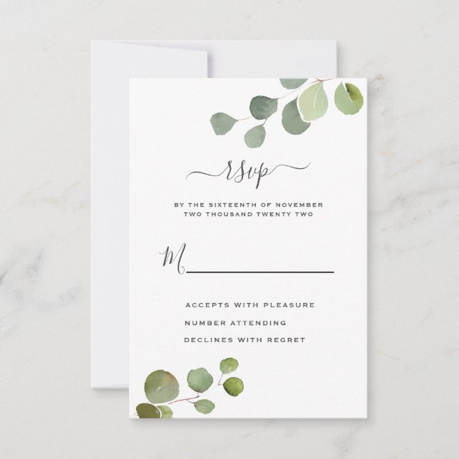 Script Rustic Eucalyptus Wedding Response Card (Front)