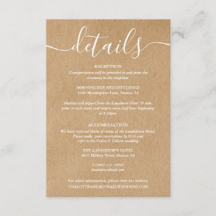Script Rustic Kraft Wedding Details Information Enclosure Card