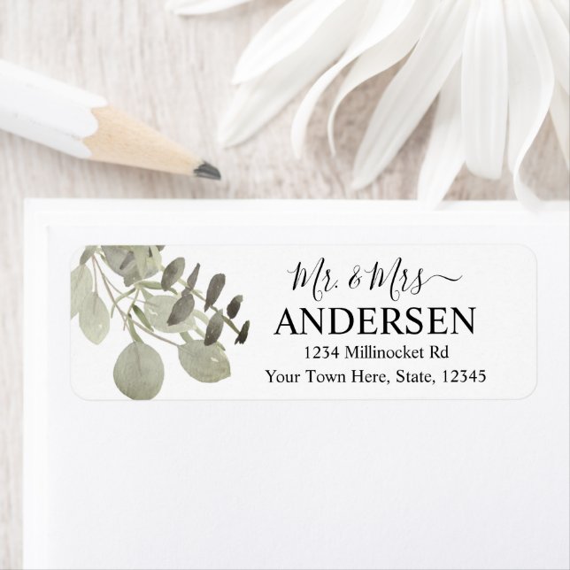 Script Sage Green Wedding Return Address (Insitu)