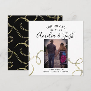 Script Save the Date Photo Faux Swirl Black White Card