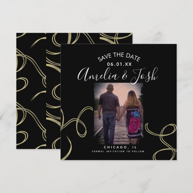 Script Save the Date Photo Faux Swirl  Card (Front/Back)