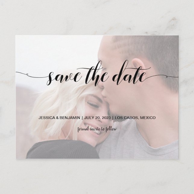 Script Save The Date Photo Postcard (Front)