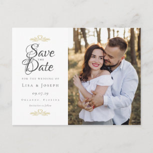 Script Save The Date Photo Wedding Elegant Postcard