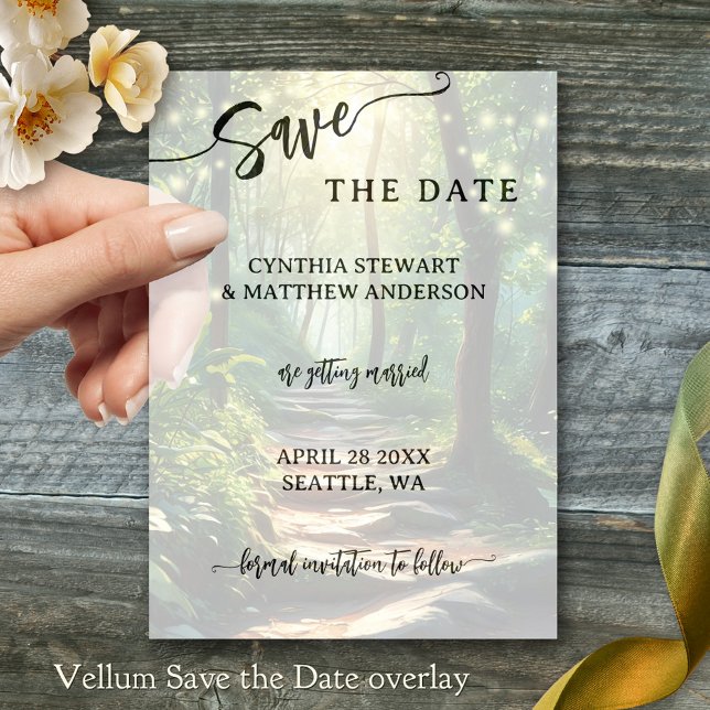 Script Save the Date Vellum Invitations (Elegant vellum wedding Save the Date overlay featuring a script text)