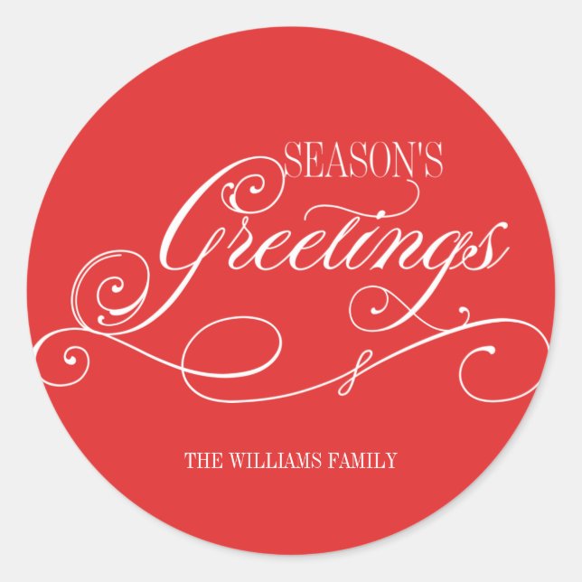 Script Season's Greetings Holiday Classic Round Sticker (Front)