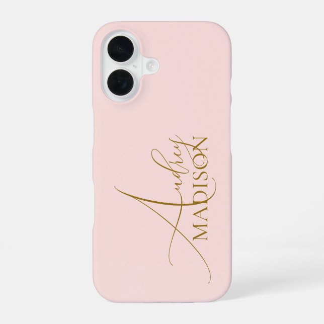 Script Serif Name Blush Pink iPhone 16 Case (Back)