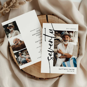 Script Seventy 4 Photo Collage 70th Birthday Invitation