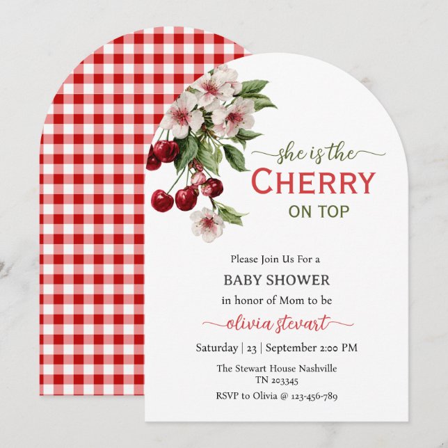 Script she is the cherry on top Baby Shower Invitation (Front/Back)