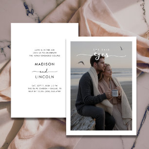 Script She Said Yes Engagement Party Beach Photo Invitation