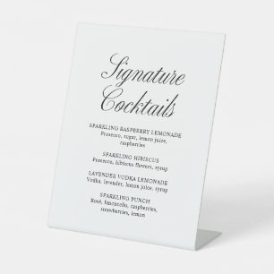 Script Signature Cocktails Formal White Wedding Pedestal Sign
