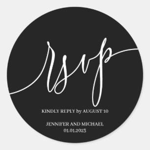 Script Signature Elegant RSVP Black Classic Round Sticker