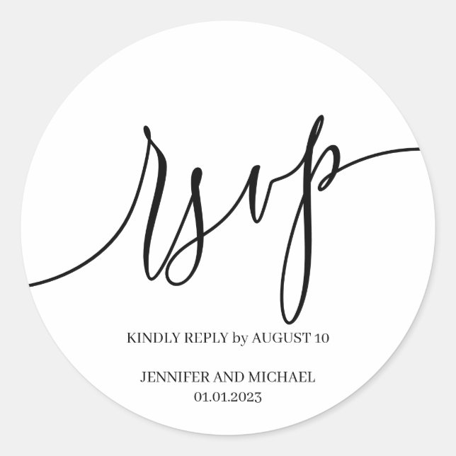 Script Signature Elegant RSVP Classic Round Sticker (Front)