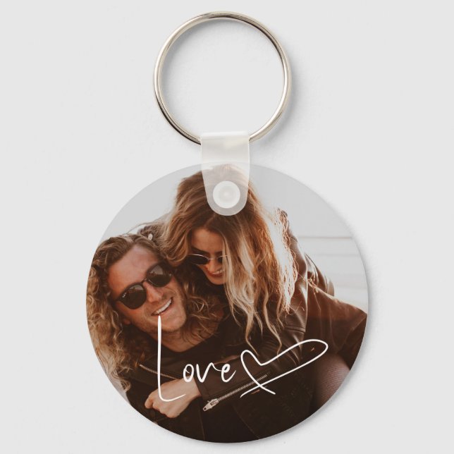 Script Signature Heart Photo Keychain (Front)
