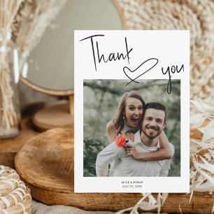 Script Signature Heart Photo Wedding Thank You Card