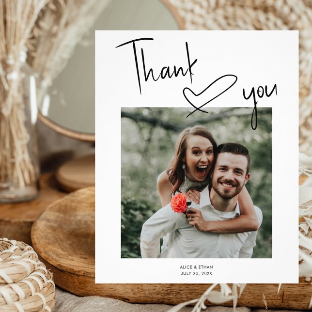 Script Signature Heart Photo Wedding Thank You Flyer (Creator Uploaded)